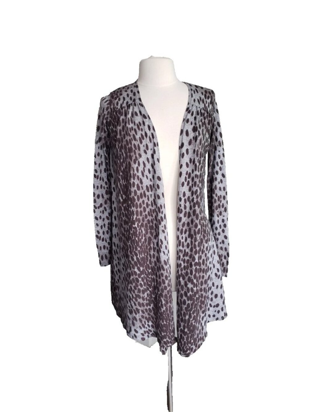 Rebecca Taylor Silk Cashmere Animal Print Open Front Longline Cardigan